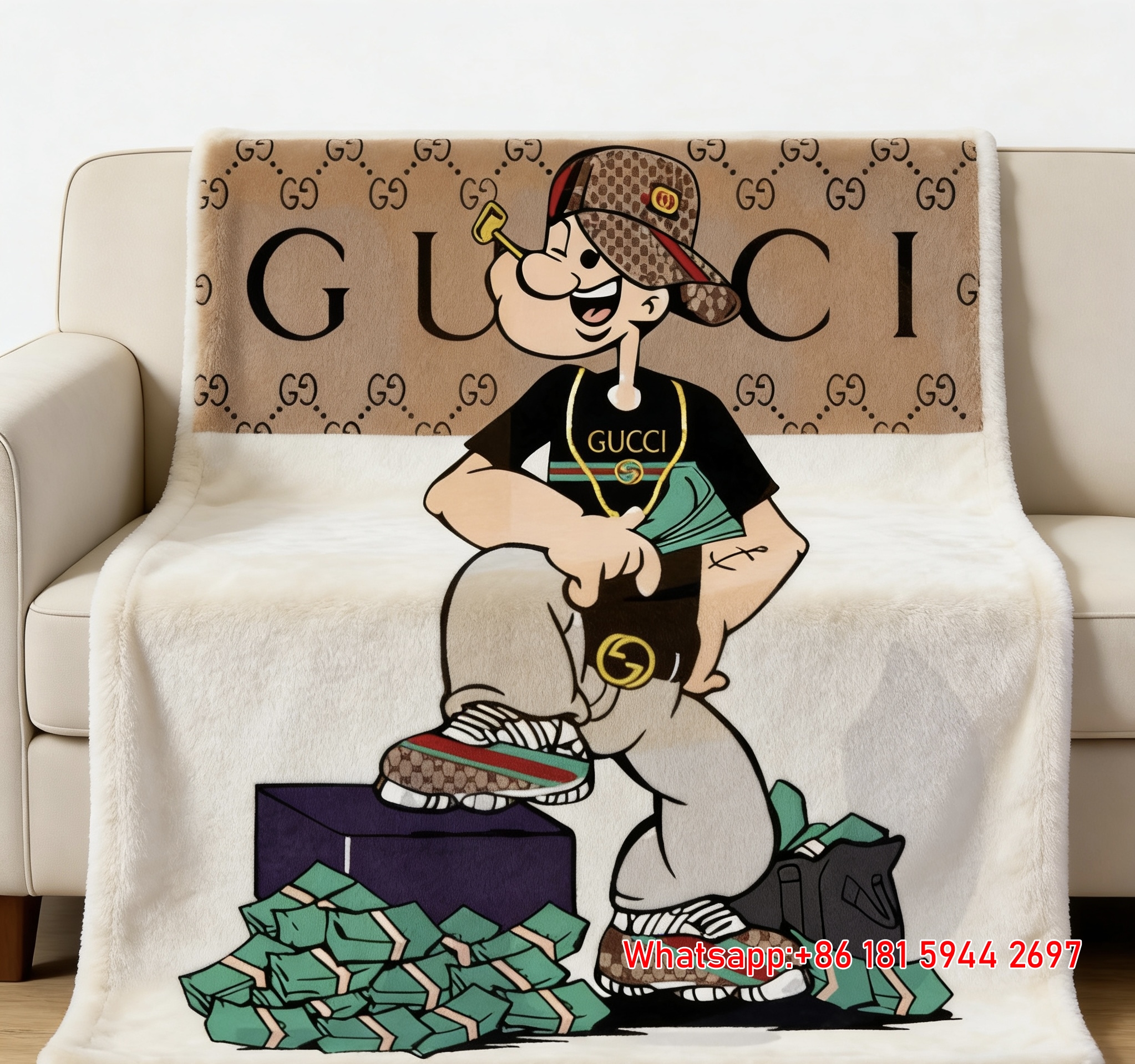 Gucci Popeye Cash Throw Blankets IMG_2980